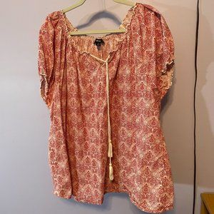 Dark Red and white print tunic - Size 22